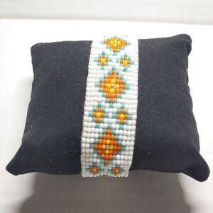 Loom Beaded Bracelet White, Orange and Teal